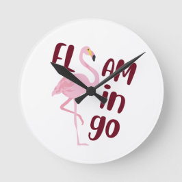 Spelande Rosa Flamingo Typography Art Rund Klocka