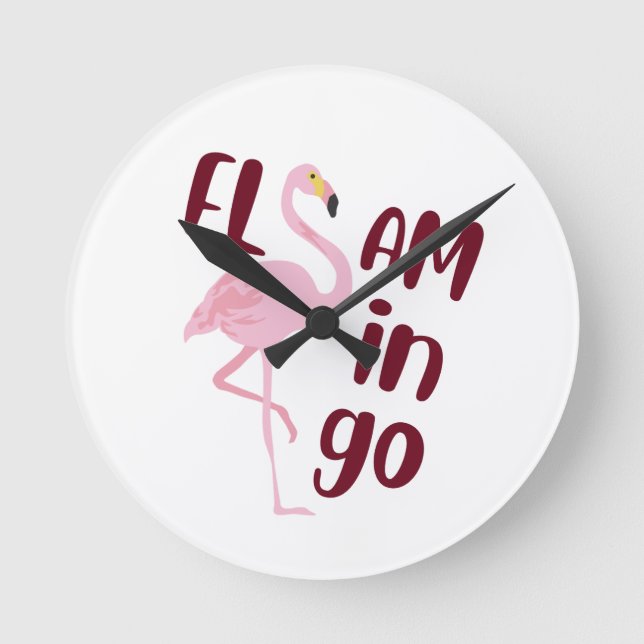 Spelande Rosa Flamingo Typography Art Rund Klocka (Framsida)