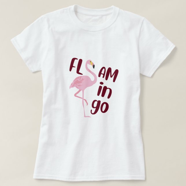 Spelande Rosa Flamingo Typography Art T Shirt (Design framsida)