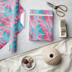 Spelande Rosa och turkos flytande Abstrakt Mönster Presentpapper