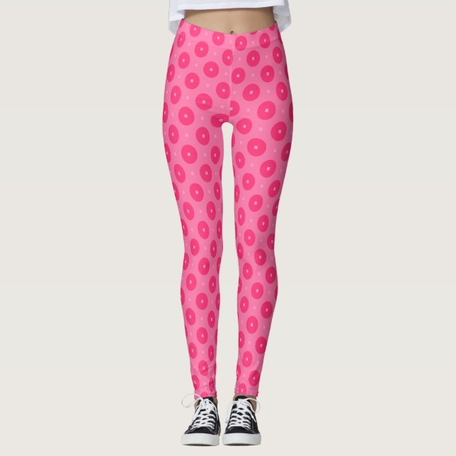 Spelande Rosa Polka Dot Mönster - Roligt och Vibra Leggings (Framsida)