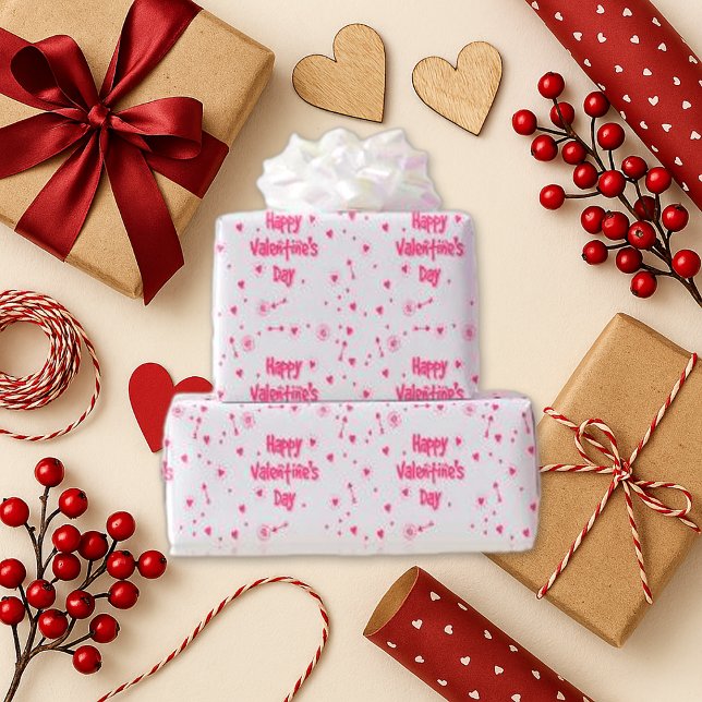Spelande Rosa Red Valentine Text Presentpapper (Skapare uppladdad)