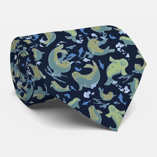 Spelande Sälar Deep Blue Neck Tie Slips (Rullad)