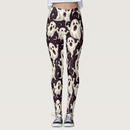 Spelande Scary Ghost Mönster för Halloween Natt Leggings
