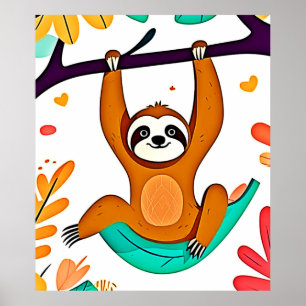 Spelande Sloth Hanging från Träd Poster