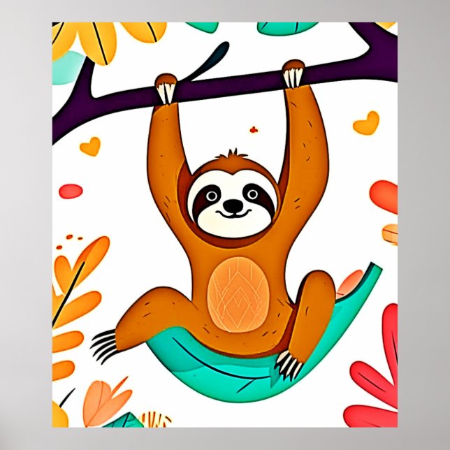 Spelande Sloth Hanging från Träd Poster (Framsidan)