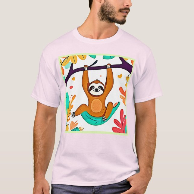 Spelande Sloth Hanging från Träd T Shirt (Framsida)