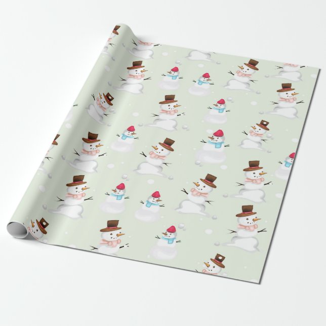 Spelande Snögubbar på en vinterdag Presentpapper (Utrullad)
