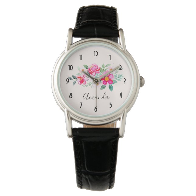 Spelande Söt Rosa Flower Bouquet Armbandsur (Framsida)
