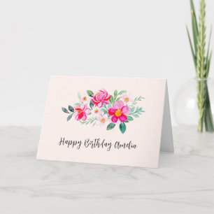 Spelande Söt Rosa Flower Bouquet Birthday Kort