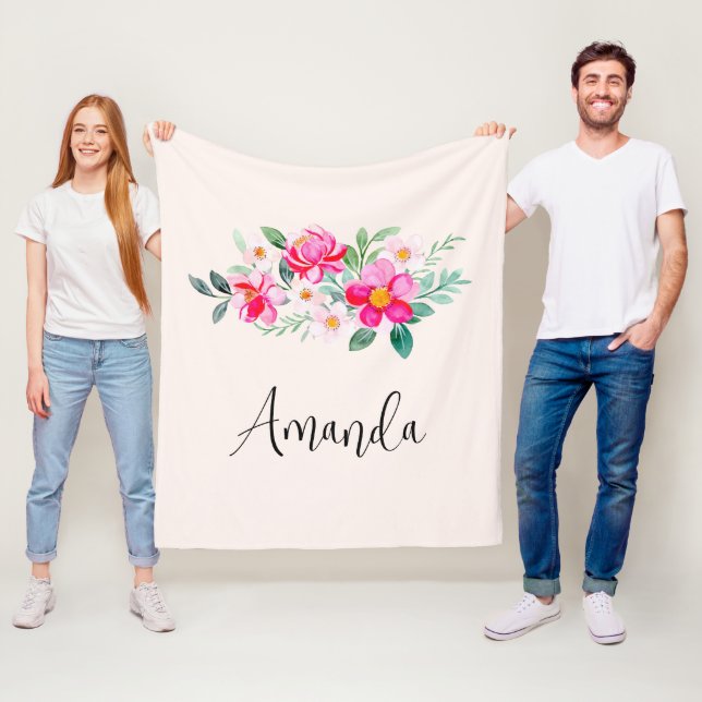 Spelande Söt Rosa Flower Bouquet Fleecefilt (På plats)