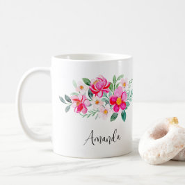 Spelande Söt Rosa Flower Bouquet Kaffemugg