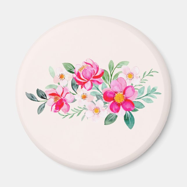 Spelande Söt Rosa Flower Bouquet Magnet (Framsidan)