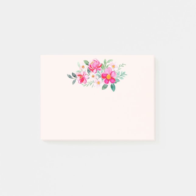 Spelande Söt Rosa Flower Bouquet Post-it Block (Framsida)