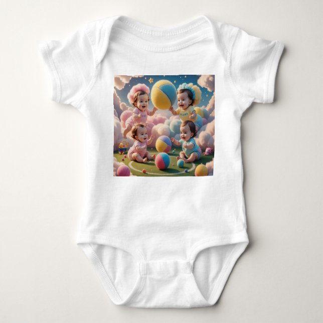 Spelande Spädbarn med färgat Bollar - Underbara ba T Shirt (Framsida)