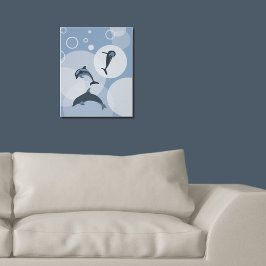 Spelande, stålblå vågformade delfiner Poster