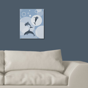 Spelande, stålblå vågformade delfiner Poster
