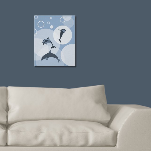 Spelande, stålblå vågformade delfiner Poster (Playful Steel-Blue Wave Jumping Dolphins Poster Family Living Room)