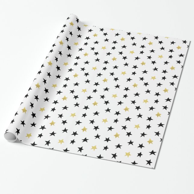 Spelande stjärnor - Papper omslagning av svart och Presentpapper (Utrullad)