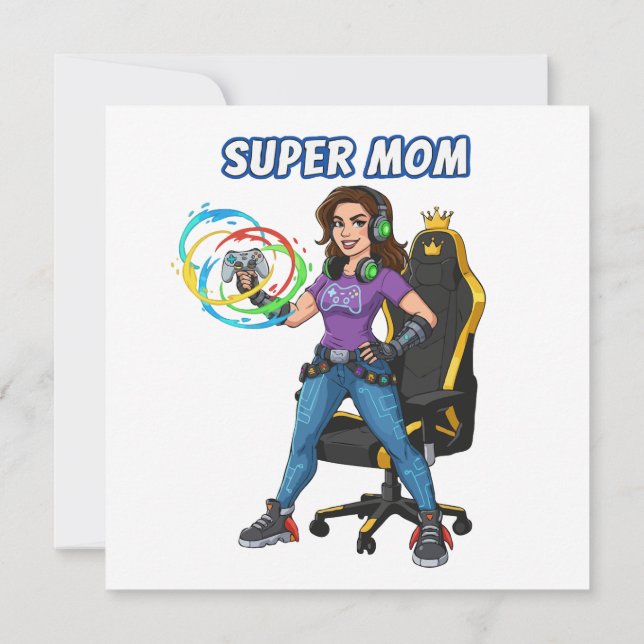 Spelande Super Mamma Spelkontroll Cartoon Kort (Baksida)