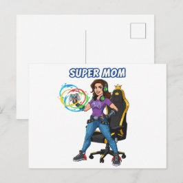 Spelande Super Mamma Spelkontroll Cartoon Vykort