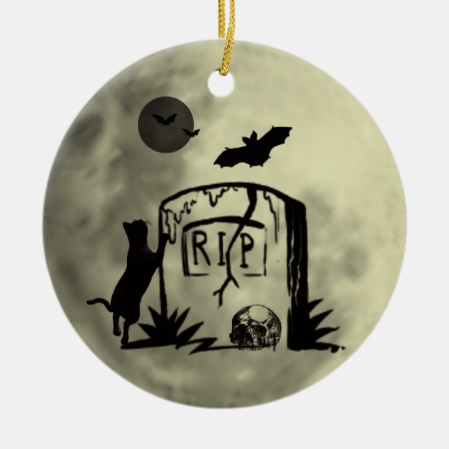 Spelande svart kattprydnadsföremål julgransprydnad keramik (Framsidan)