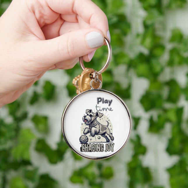 Spelande Tassar: Light Grått Hund Glatta chase Rund Silverfärgad Nyckelring (Hand)