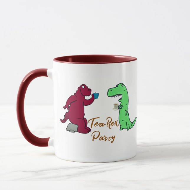 Spelande Tea Party T-Rex Dinosaur Novelty Gift Mugg (Vänster)