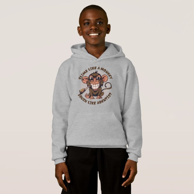 Spelande Tecknad, apa | Kids Pullover Hoodie T Shirt (Hel framsida)