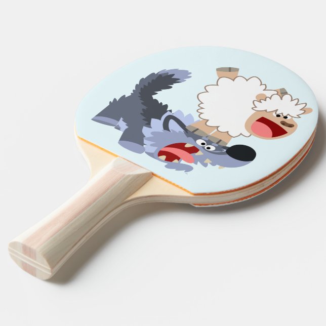 Spelande Tecknad Får och Varg Ping Pong Paddle Pingisracket (Frontvinkel)
