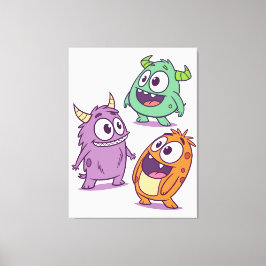Spelande Tecknad Monsters - Cute Big Eyed Characte Canvastryck