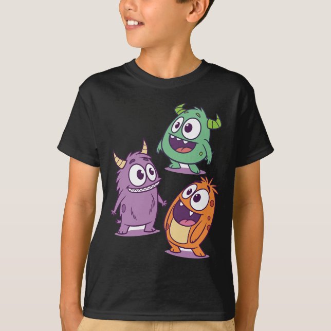 Spelande Tecknad Monsters - Cute Big Eyed Characte T Shirt (Framsida)