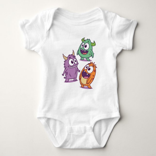 Spelande Tecknad Monsters - Cute Big Eyed Characte T Shirt (Framsida)