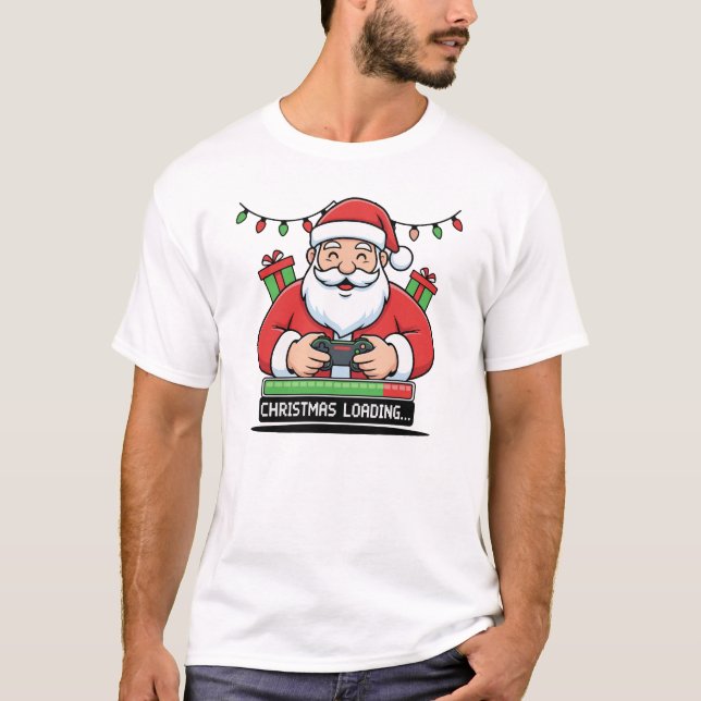 Spelande tomte som laddar jultröja och tee (Framsida)