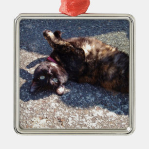 Spelande tortoiseshell-katt julgransprydnad metall