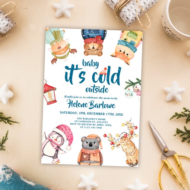 Spelande trädjur Djuren Cute Winter Baby Shower Inbjudningar (Playful Woodland Animals Cute Winter Baby Shower Invitation)