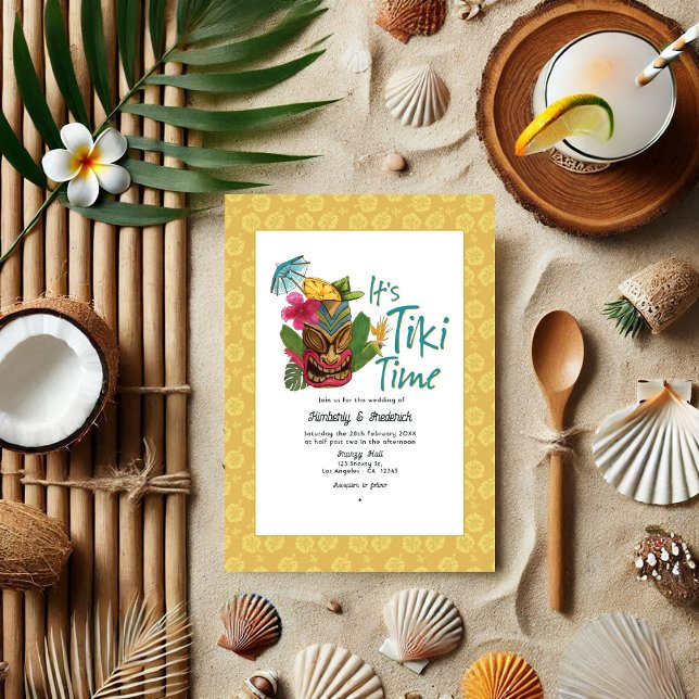 Spelande Tropical Tiki Bröllop Inbjudningar (Playful Tropical Tiki Wedding Invitation)