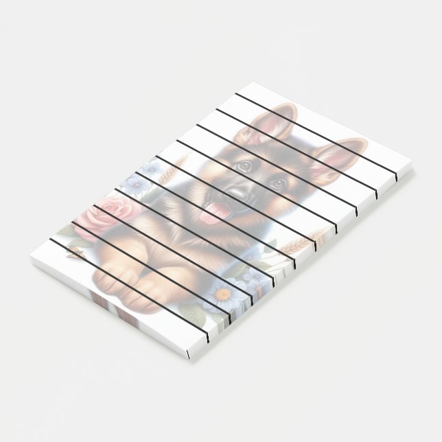 Spelande tysk shepherd Puppy with Flowers Post-it Block (Vinklad)