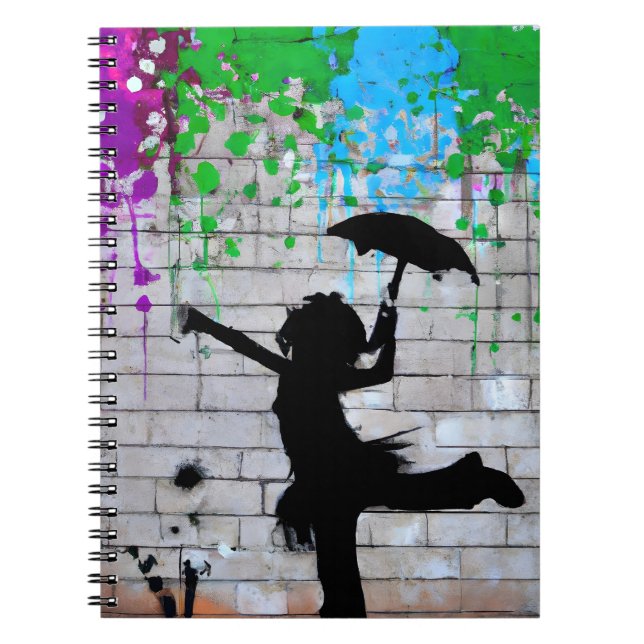 Spelande Urban Girl Graffiti Silhouette Art Anteckningsbok (Framsidan)