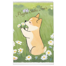 Spelande vattenfärg AI-genererad Shiba Inu