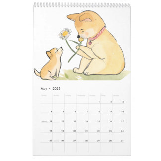 Spelande vattenfärg AI-genererad Shiba Inu Kalender