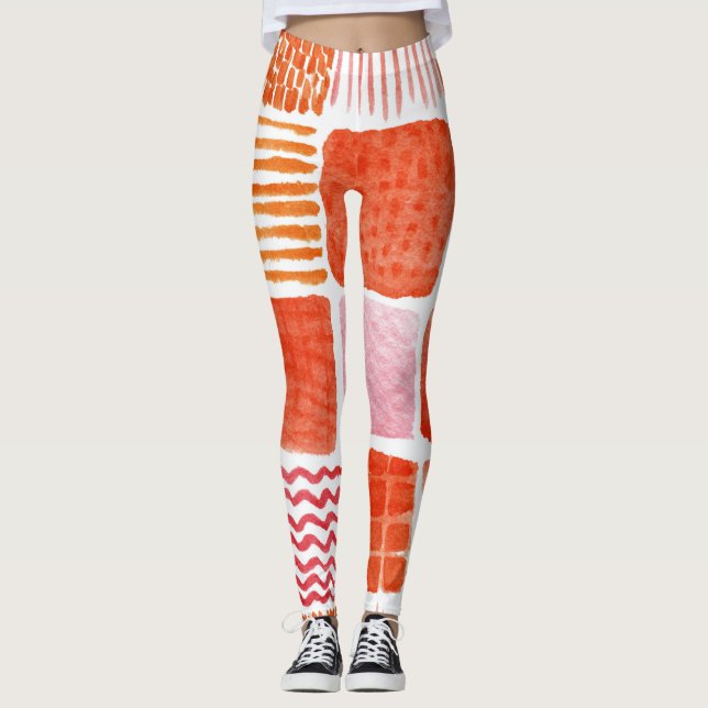 Spelande vattenfärgsrutor | Warm Boho Abstrakt Leggings (Framsida)
