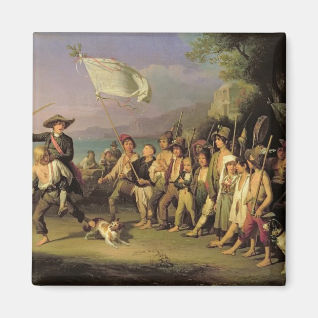 Spelande vid Soldiers, romersk Revolution 1848 Magnet (Framsidan)