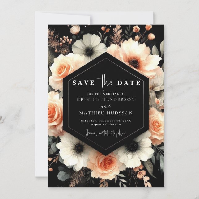 Spelande vimisk persika Bröllop Spara Datumet (Framsida)