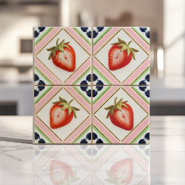 Spelande Vintage Kitsch Pastel Strawberry Kakelplatta