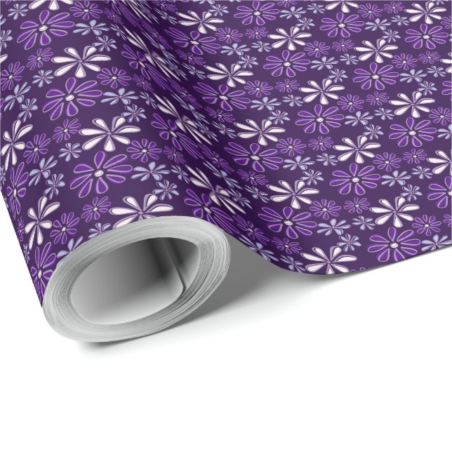 Spelande Violet Lila Blommigt Doodle Presentpapper (Rullad Hörn)
