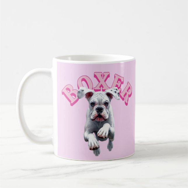 Spelande vit boxer-Hund Kaffemugg (Vänster)