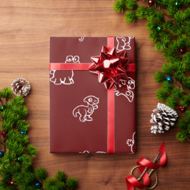 Spelande vita Tecknader Dinos på Mörk Red Presentpapper