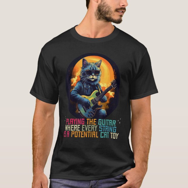 Spelar gitarr där varje sträng är en bra katt t shirt (Framsida)