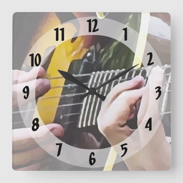Spelar gitarr fyrkantig klocka (Framsida)